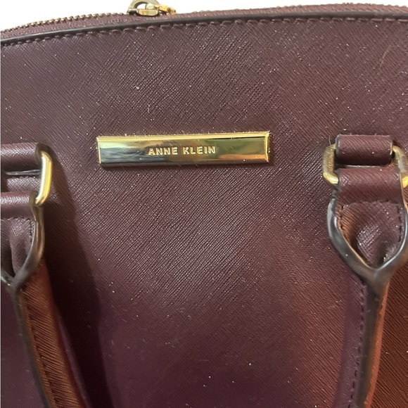 Anne Klein Burgundy Faux Leather Satchel with Gold Hardware - Picture 3 of 6
